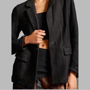 Anthropologie Sanctuary Womens Black Oversized Cotton Blend Boyfriend Blazer S